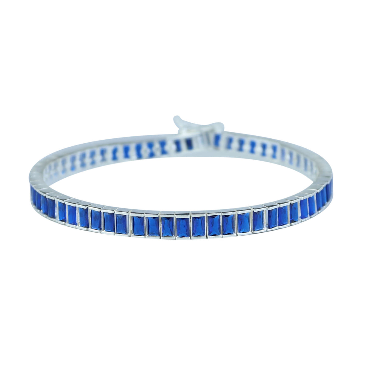 925 Silver Sapphire Gemstone Bracelet, Baguette Elegant Sapphire Bracelet, Men Blue Bracelet
