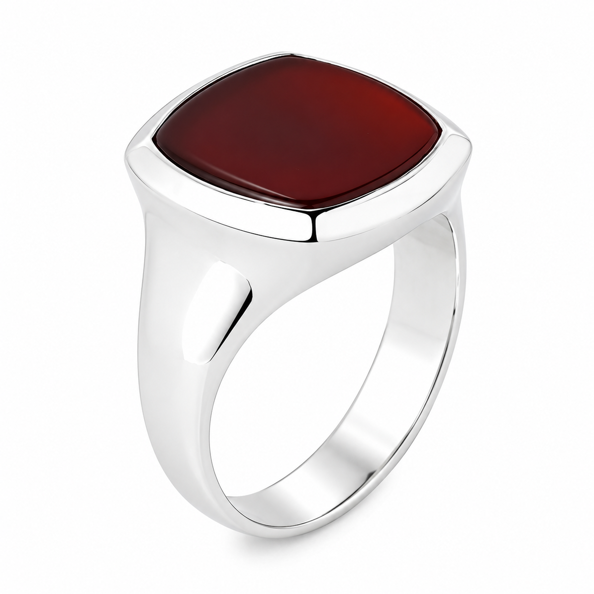 925 Sterling Silver Red Agate Square Ring for Men