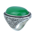 925 Silver Jade Stone Ring, Large Green Jade Stone Ring, Engraved Green Jade Ring, Natural Jade Ottoman Style Ring