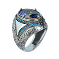 925 Silver Mystic Topaz Ring, Men Handmade Ring, Turkish Handmade Silver Men Ring, Colorized Stone Ring