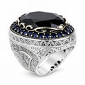 925 Men Silver Large Sapphire Ring, Large Dark Sapphire Ring, Turkish Handmade Men Ring, Blue Vintage Sapphire Ring, Ottoman Ring