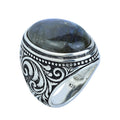 Men Silver Engraved Blue Tiger Eye Men Ring, Large Silver Men Ring, Father Gift, Handmade Silver Ring
