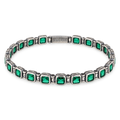 925 Silver Square Emerald Chain Bracelet, Square Cut Green Stone Tennis Bracelet, Men Emerald Diamond Tennis Bracelet, Elegant Bracelet