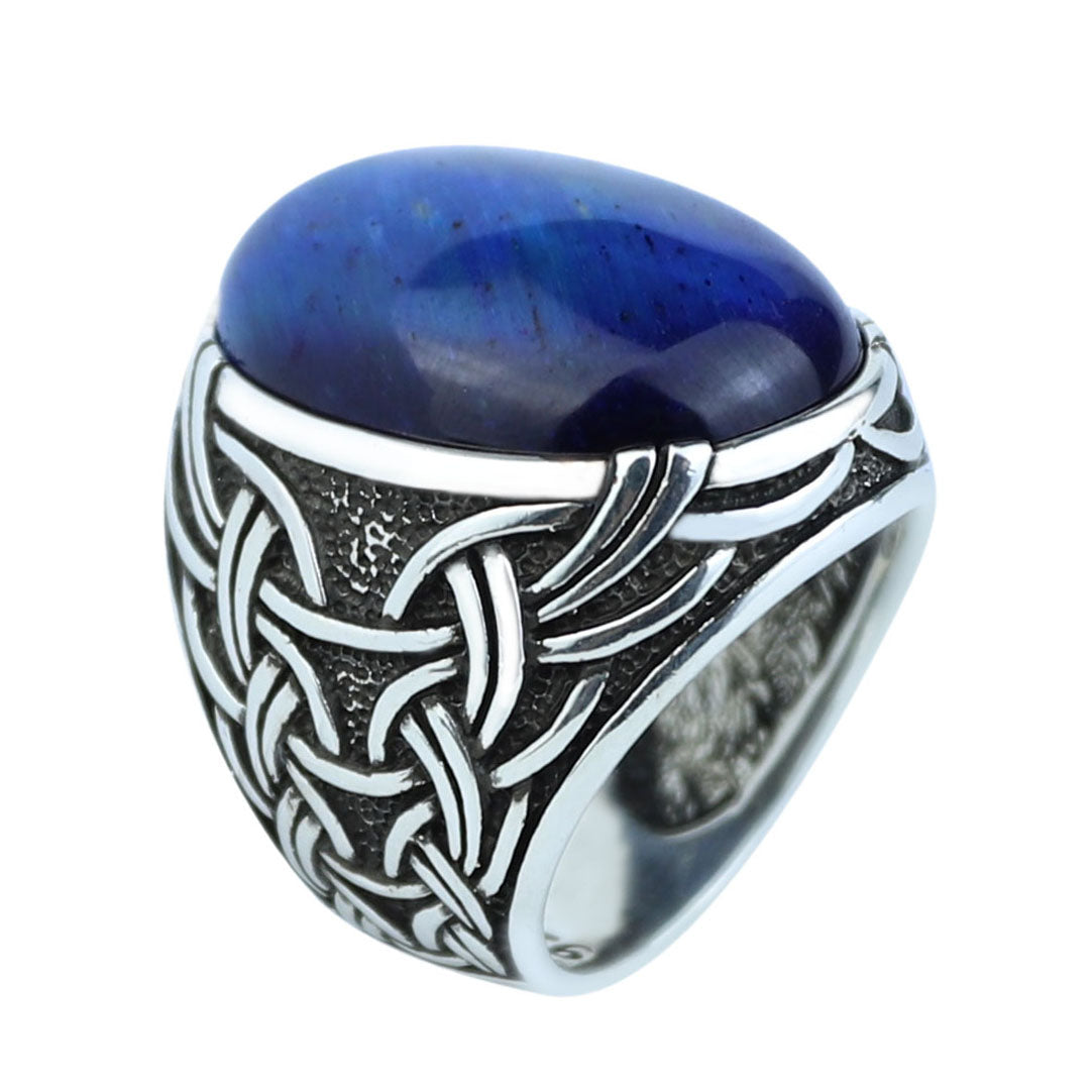 Silver Blue Tiger Eye Stone Ring, Men Handmade Tiger Eye Ring , Handmade Silver Ring, Ottoman Style Ring, 925K Sterling Silver Ring