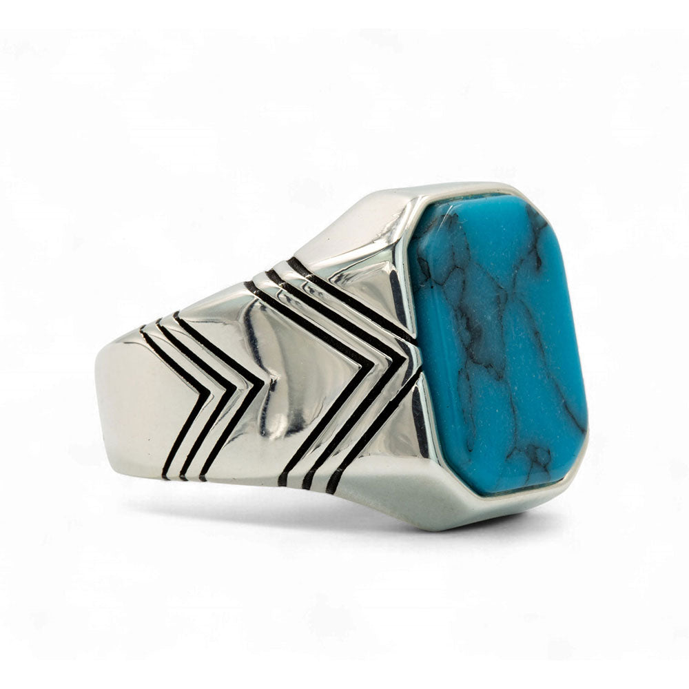 925 Men Sterling Silver Square Turquoise Ring