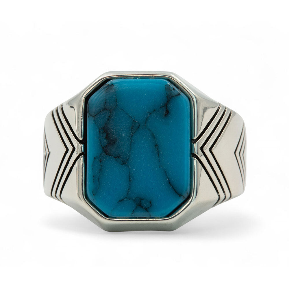 925 Men Sterling Silver Square Turquoise Ring