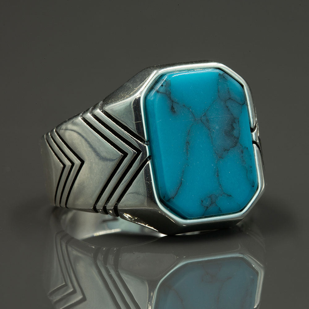 925 Men Sterling Silver Square Turquoise Ring