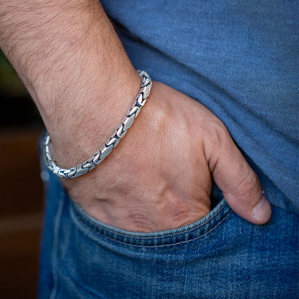 Men Silver Thick Viking Chain Bracelet