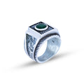 925 Sterling Silver Engraved Emerald Gemstone Ring