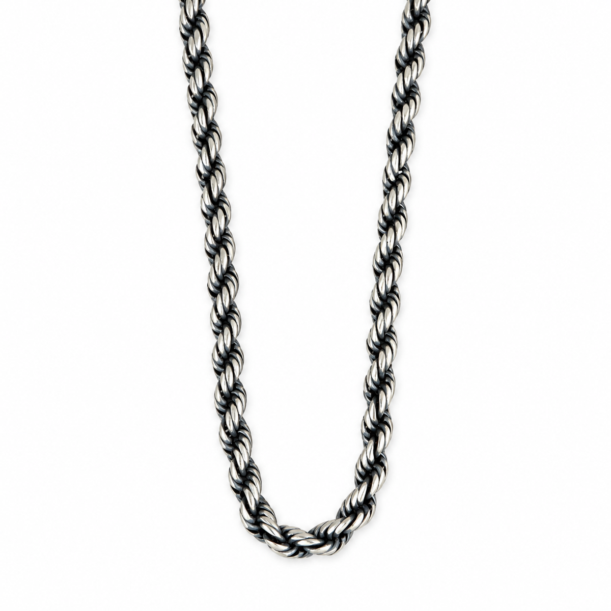 925 Sterling Silver 5mm Oxidized Rope Chain Necklace for Men