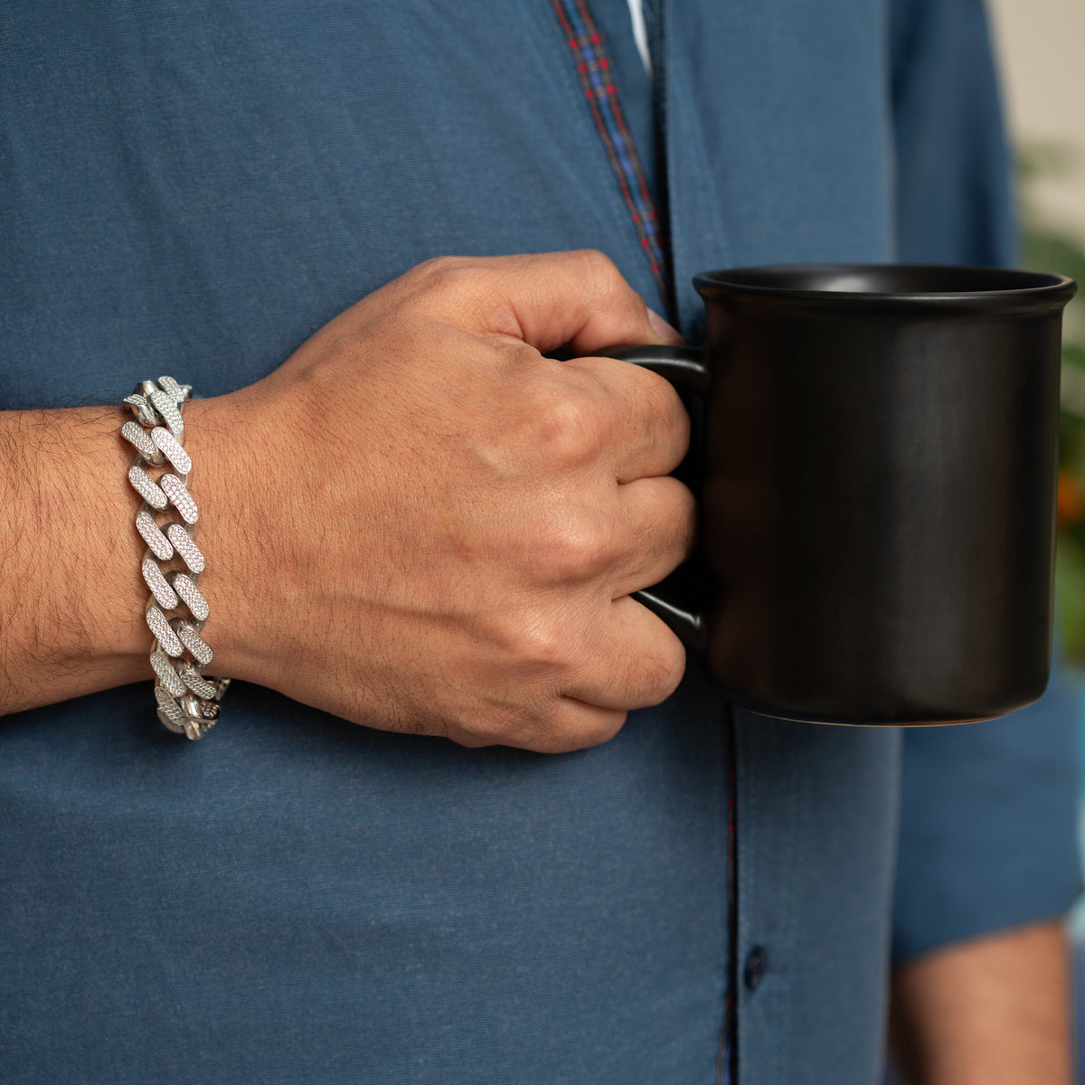 Solid Silver Iced Out Moissanite Miami Cuban Link Bracelet