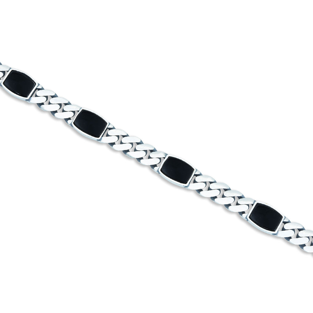925 Sterling Silver Curb Chain Square Onyx Gemstone Bracelet