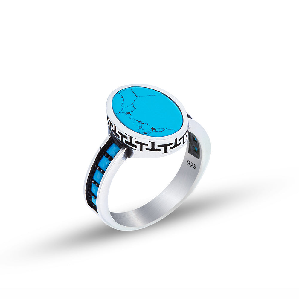 Men Handmade Silver Oval Turquoise Gemstone Ring