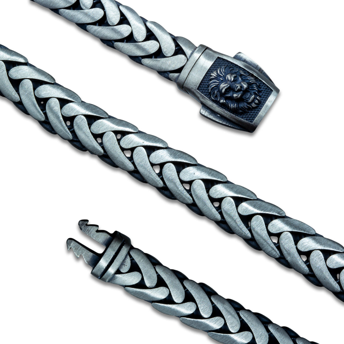 925 Sterling Silver Leon Head Figured Curb Chain Bracelet