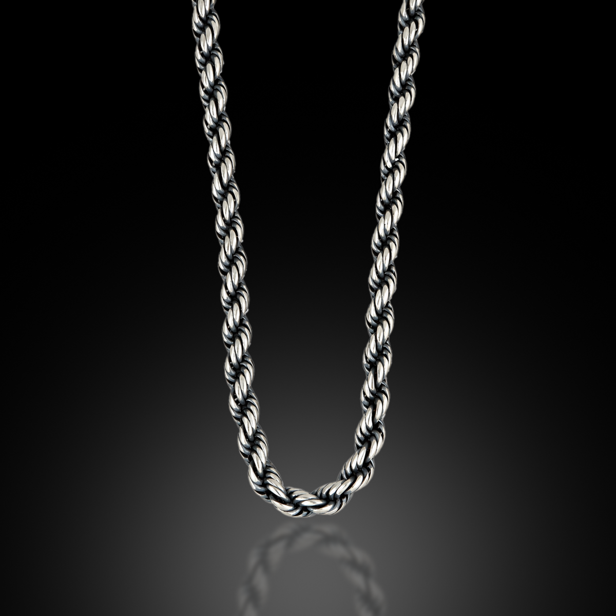 925 Sterling Silver 5mm Oxidized Rope Chain Necklace for Men