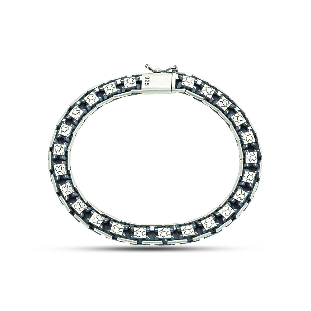 925 Sterling Silver Men Heavy Engraved Chain Bracelet