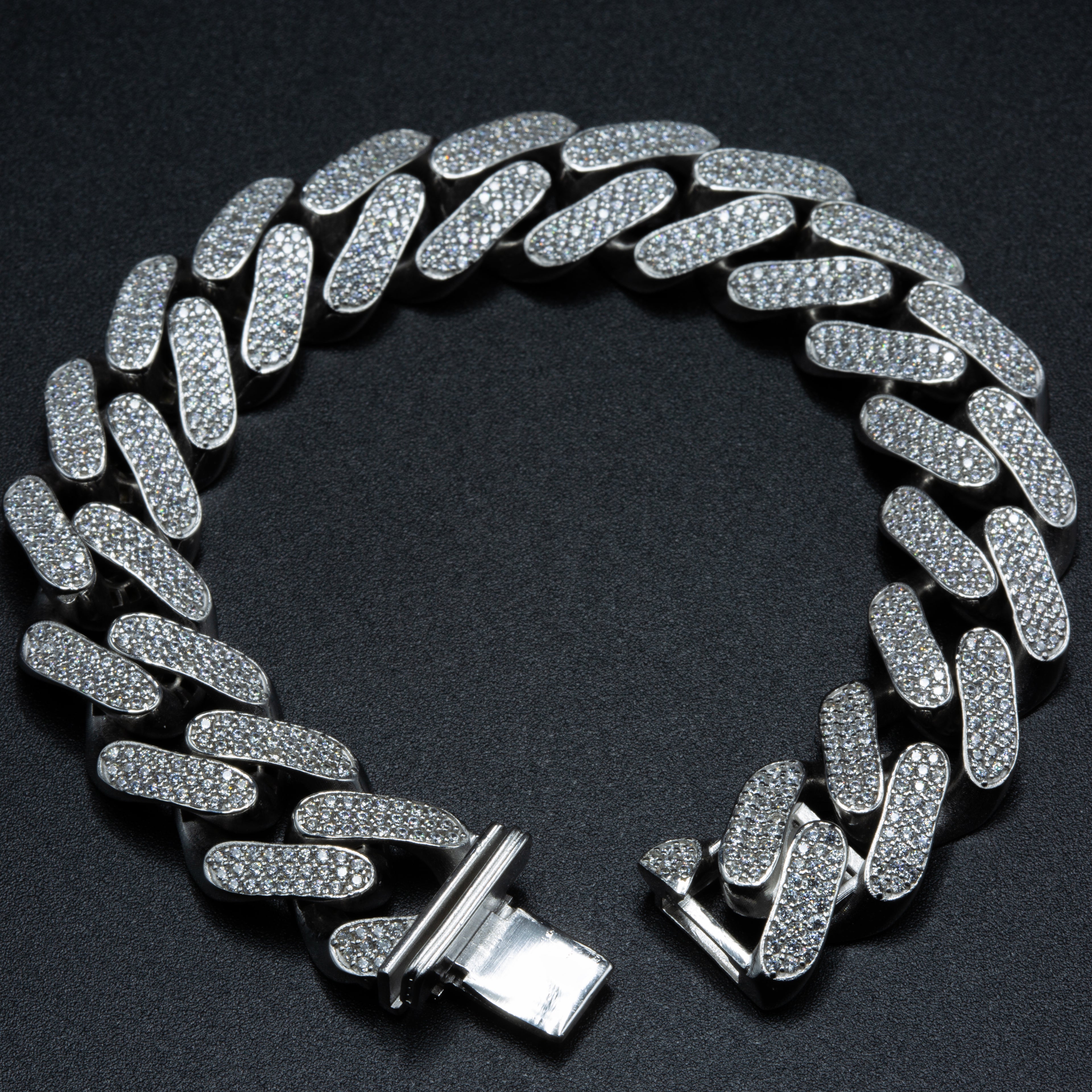 Solid Silver Iced Out Moissanite Miami Cuban Link Bracelet