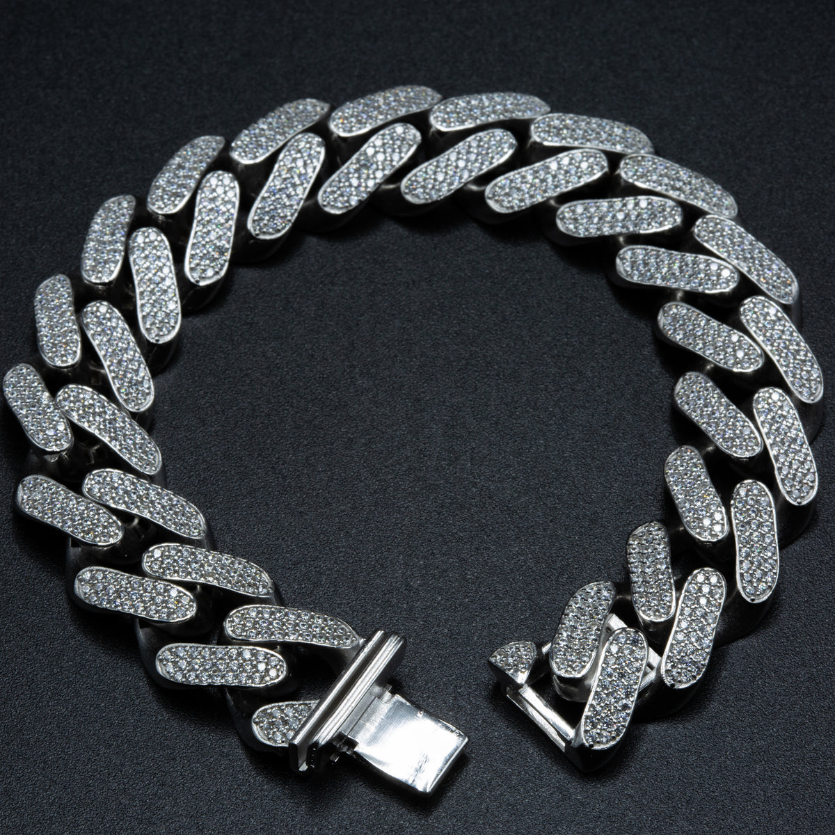Solid Silver Iced Out Moissanite Miami Cuban Link Bracelet