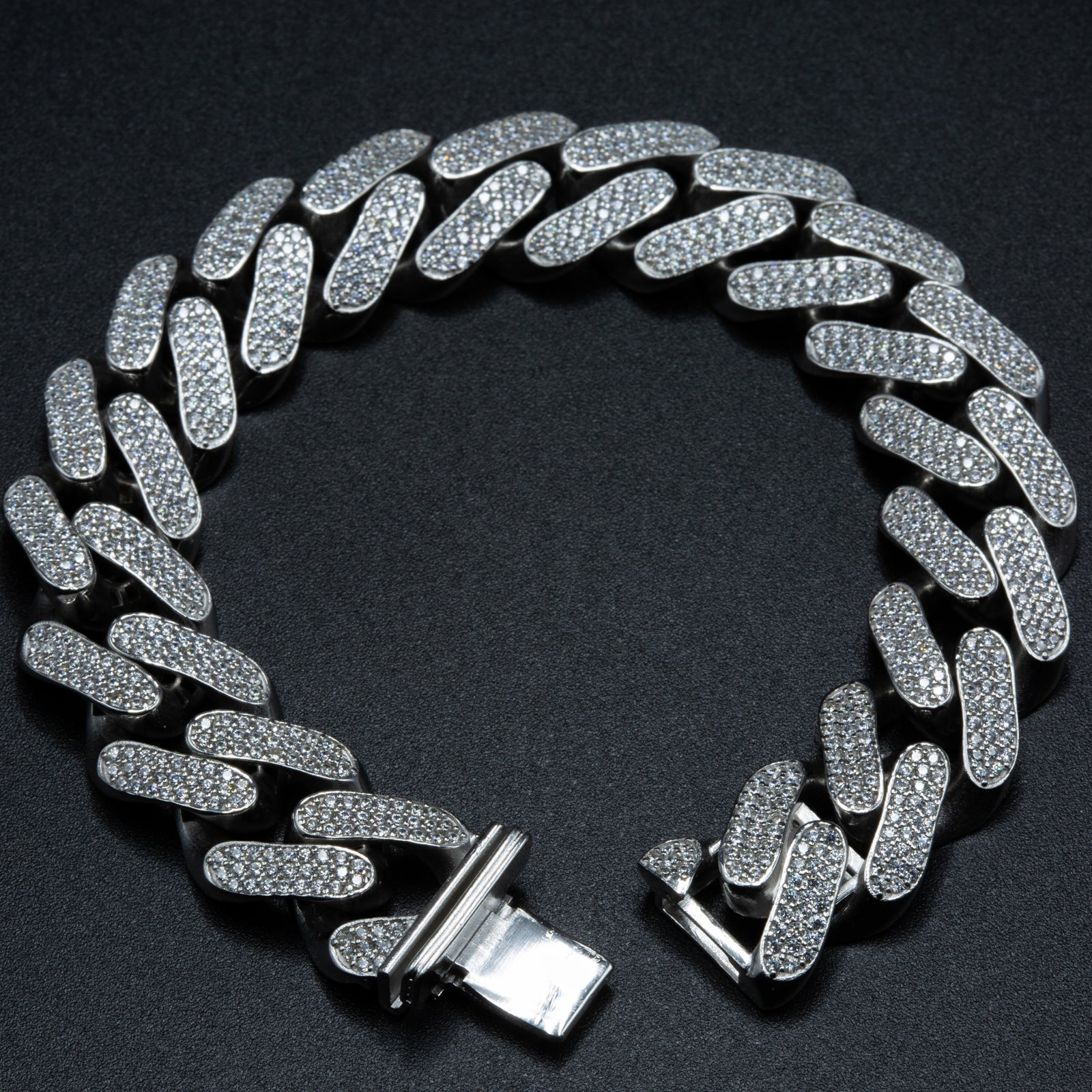 Solid Silver Iced Out Moissanite Miami Cuban Link Bracelet