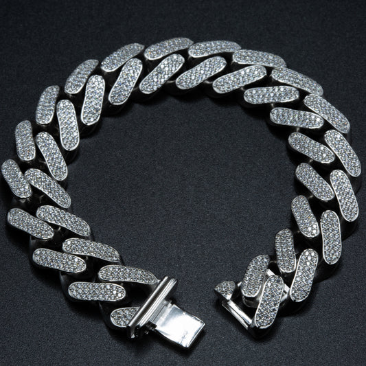 Solid Silver Iced Out Moissanite Miami Cuban Link Bracelet