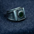 925 Sterling Silver Engraved Emerald Gemstone Ring