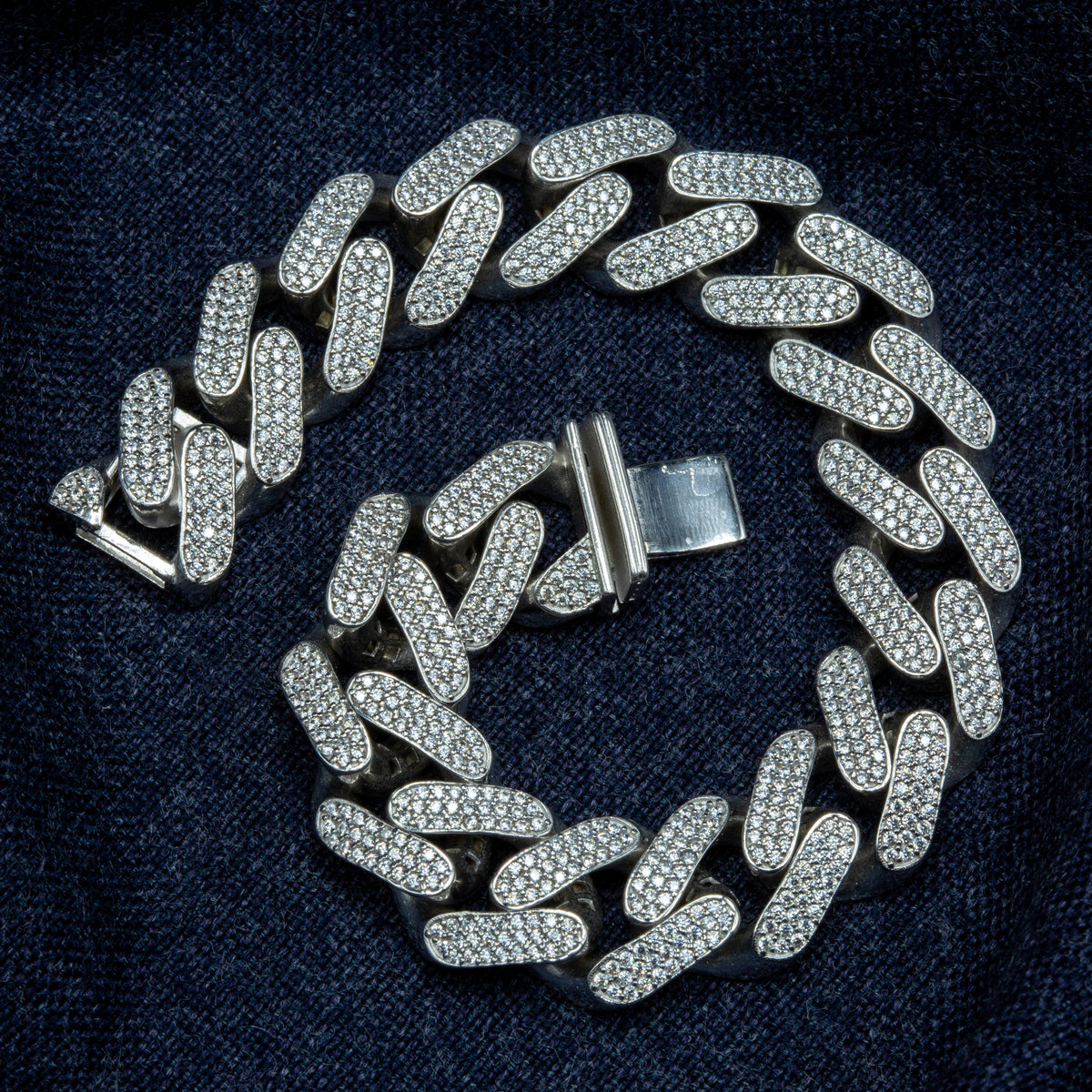 Solid Silver Iced Out Moissanite Miami Cuban Link Bracelet