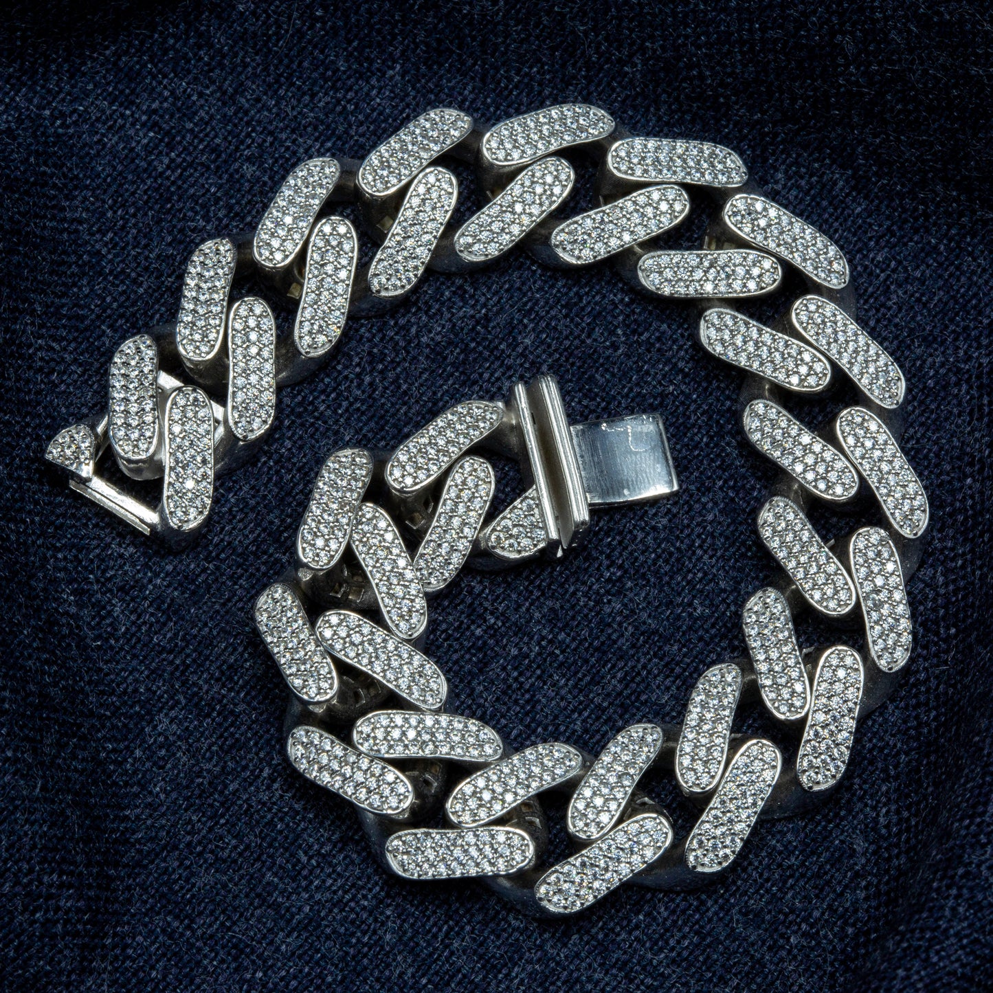 Solid Silver Iced Out Moissanite Miami Cuban Link Bracelet