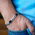 925 Sterling Silver Curb Chain Square Onyx Gemstone Bracelet