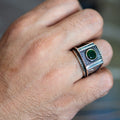 925 Sterling Silver Engraved Emerald Gemstone Ring