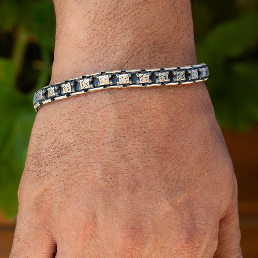 925 Sterling Silver Men Heavy Engraved Chain Bracelet