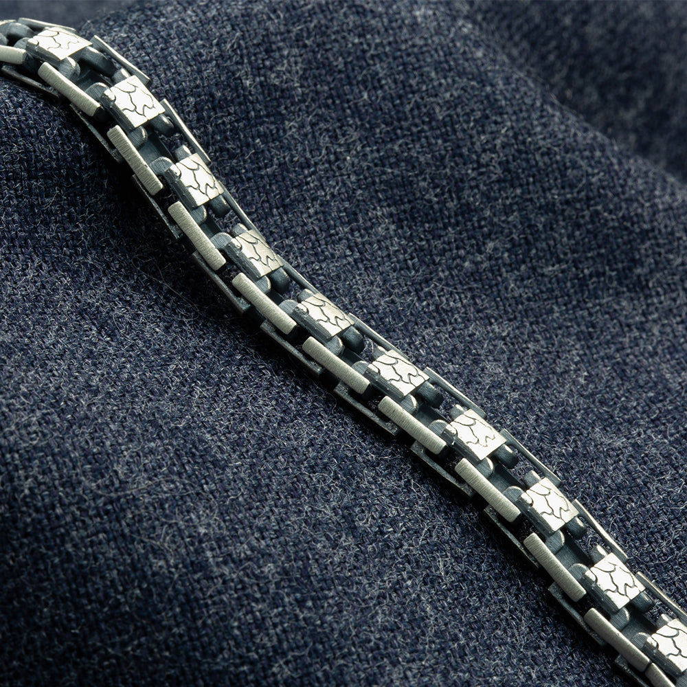 925 Sterling Silver Men Heavy Engraved Chain Bracelet