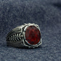Anillo de plata para hombre con piedras preciosas de rubí y granate redondo hecho a mano