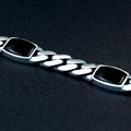 925 Sterling Silver Curb Chain Square Onyx Gemstone Bracelet