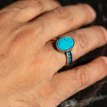 Men Handmade Silver Oval Turquoise Gemstone Ring
