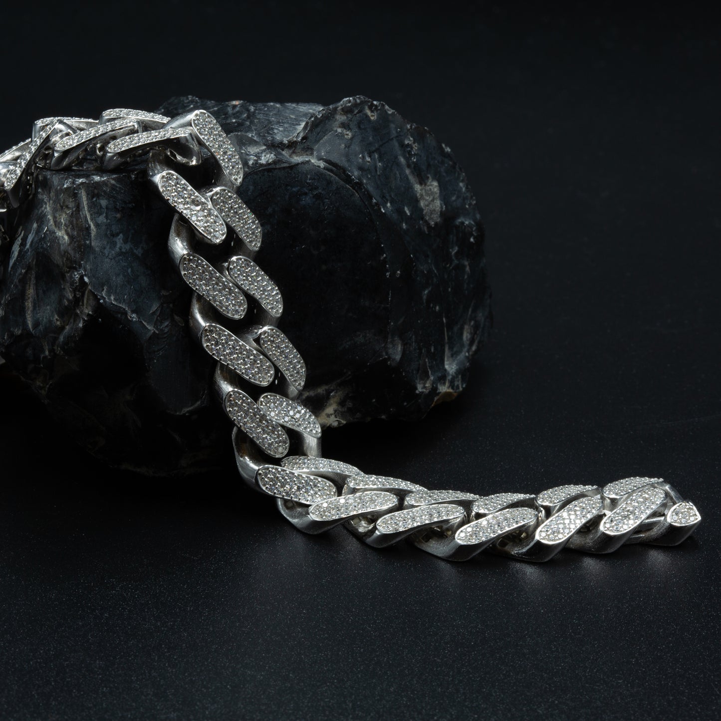 Solid Silver Iced Out Moissanite Miami Cuban Link Bracelet