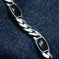 925 Sterling Silver Curb Chain Square Onyx Gemstone Bracelet