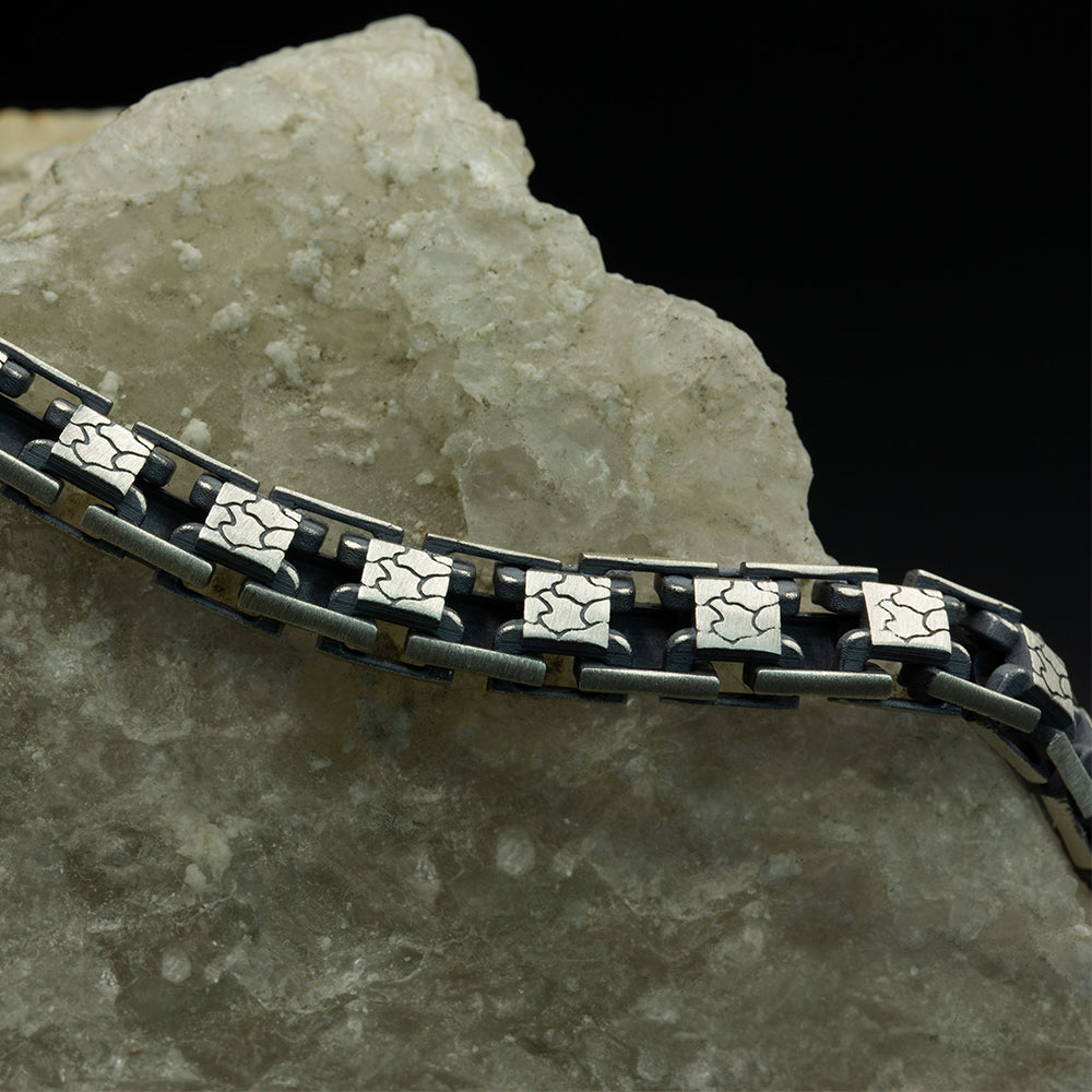 925 Sterling Silver Men Heavy Engraved Chain Bracelet