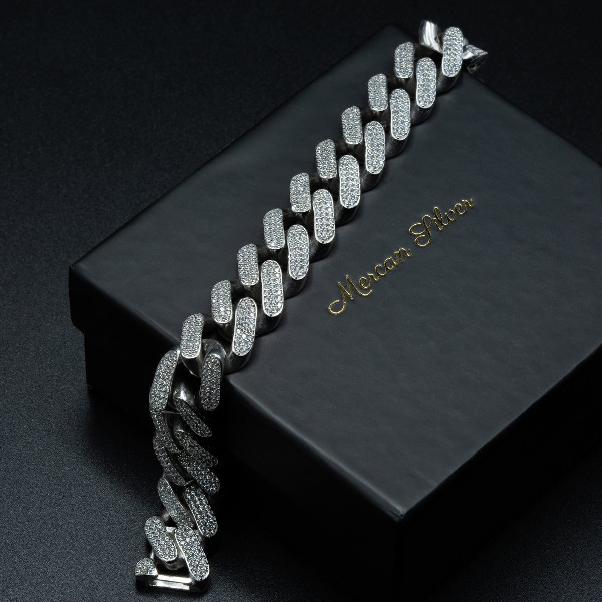 Solid Silver Iced Out Moissanite Miami Cuban Link Bracelet