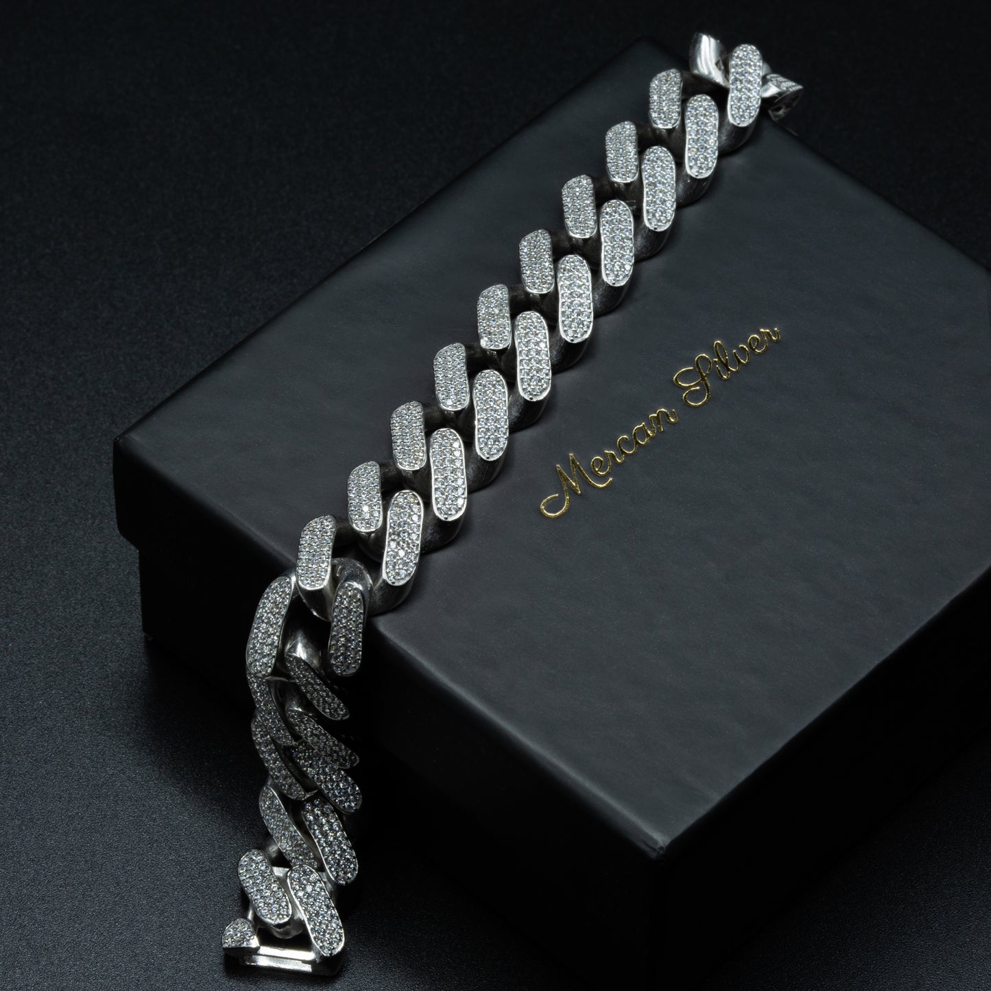 Solid Silver Iced Out Moissanite Miami Cuban Link Bracelet