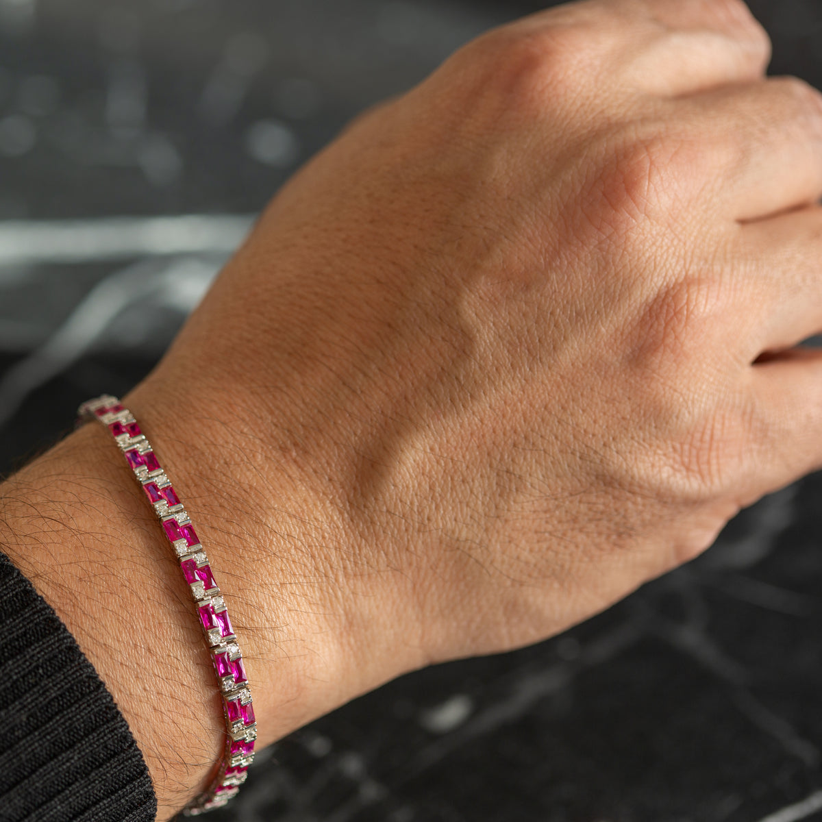 Handmade 925 Sterling Silver Men's Bracelet with Natural Red Garnet - Luxury Ruby Red Gemstone Link Chain - Unique Gift for Men