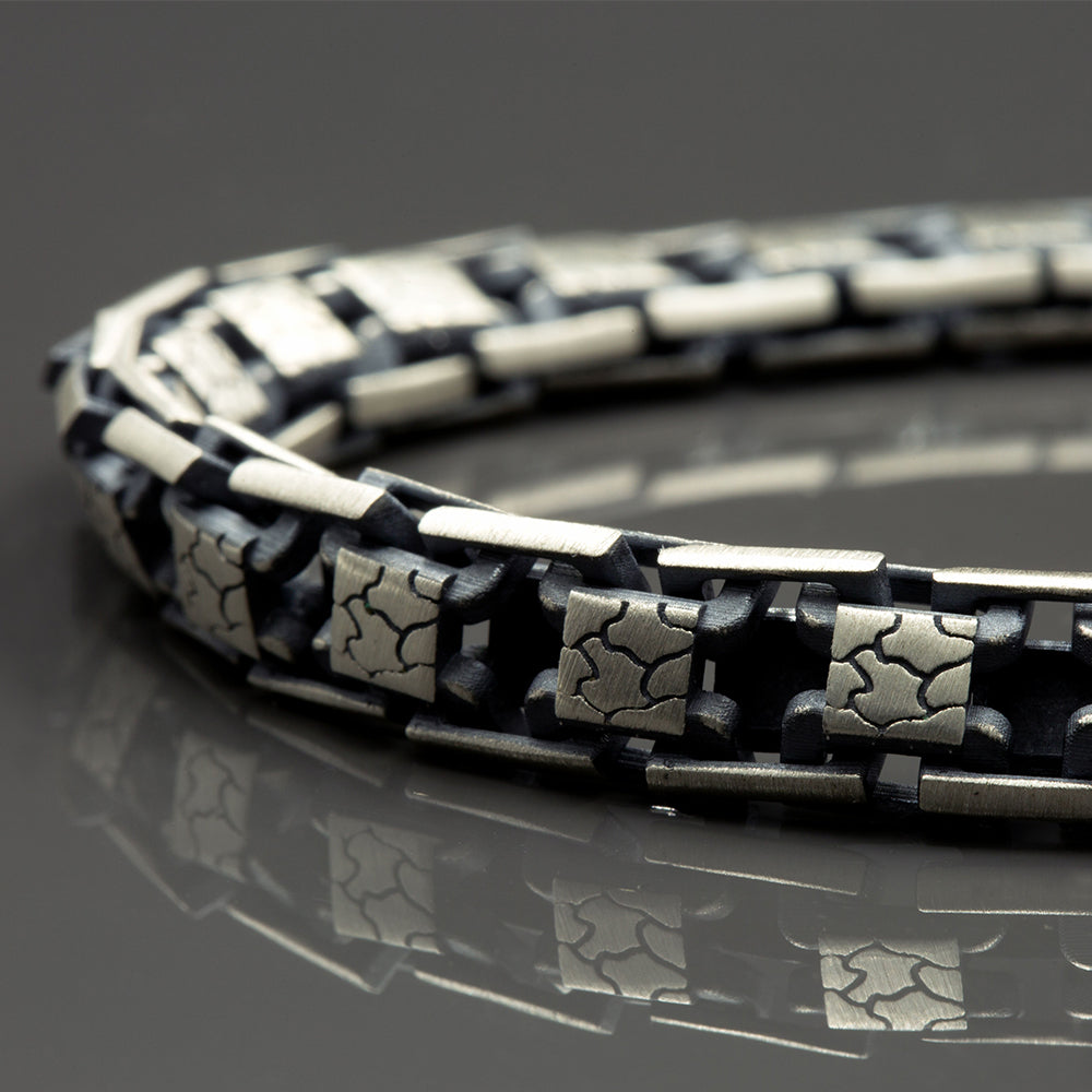 925 Sterling Silver Men Heavy Engraved Chain Bracelet