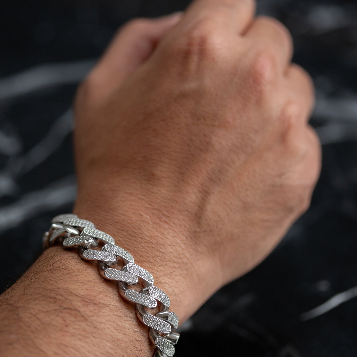 Solid Silver Iced Out Moissanite Miami Cuban Link Bracelet