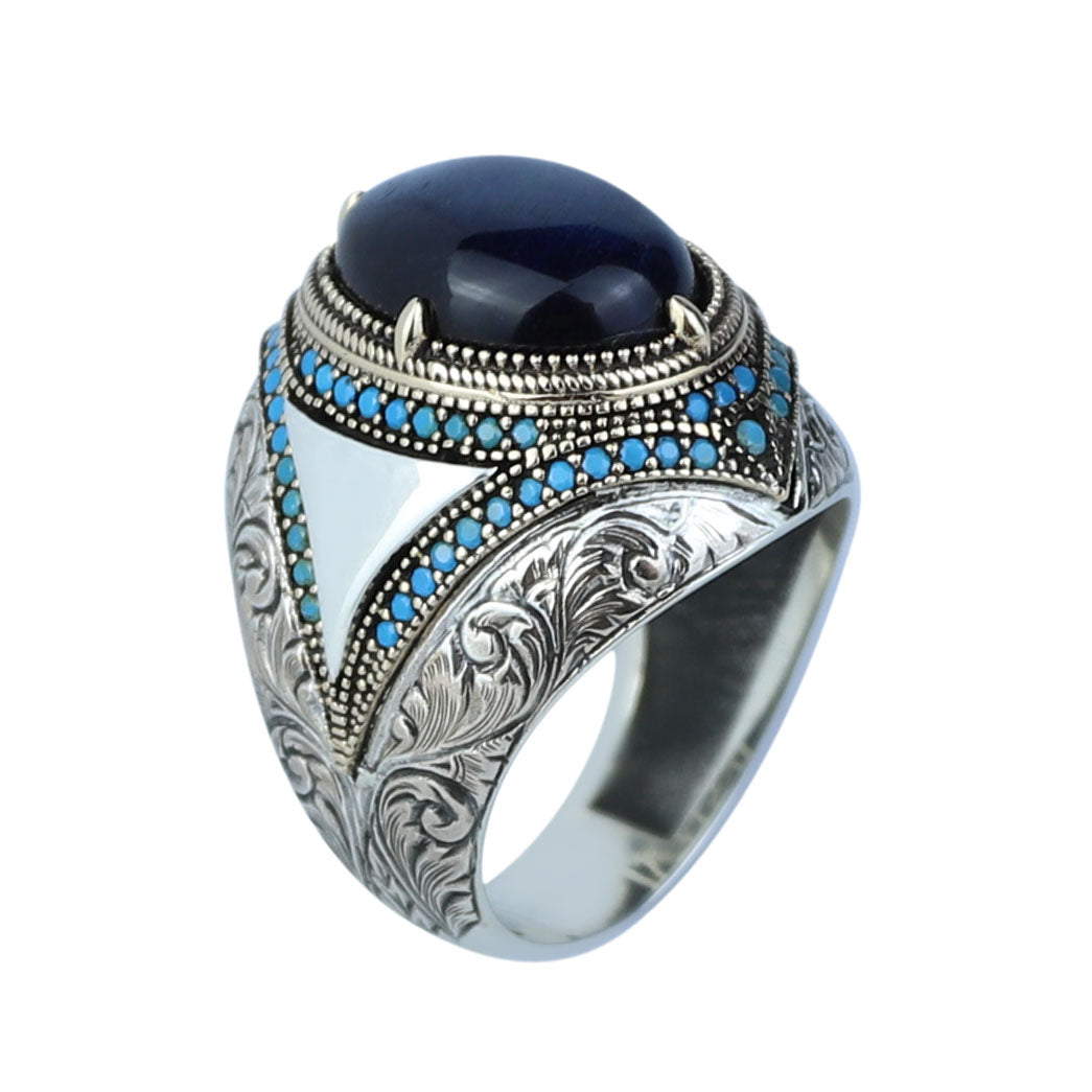 Silver Blue Tiger Eye Stone Ring, 925 Handmade Tiger Eye Gemstone Ring, Handmade Sterling Silver Ring