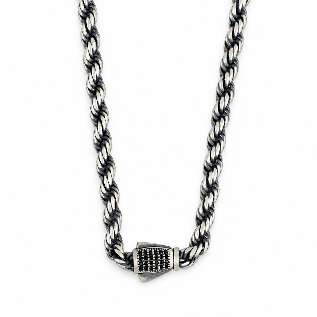 925 Sterling Silver 5mm Oxidized Rope Chain Necklace for Men