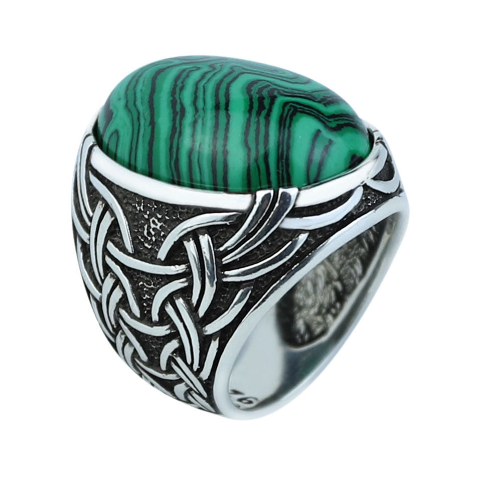 925 Silver Malachite Gemstone Ring , Men Handmade Ring, Turkish Handmade Ring, Handmade Ottoman Jewelry, Gift For Men