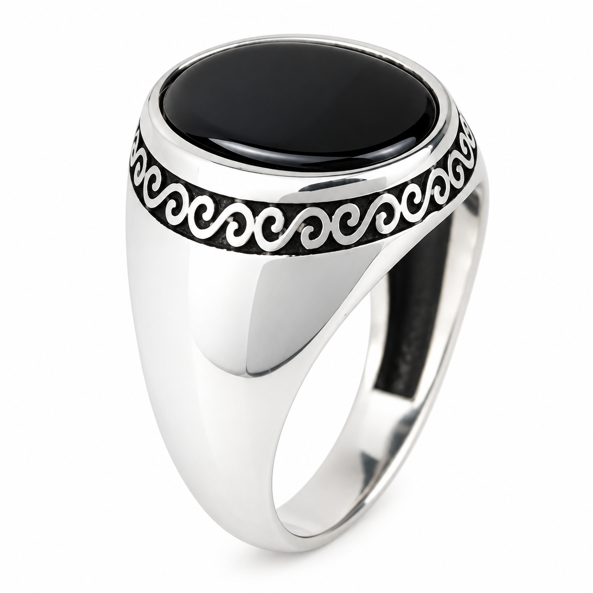 925 Sterling Silver Oval Black Onyx Signet Ring for Men