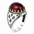 925 Silver Handmade Ruby Stone Ring, Engraved Vintage Ruby Ring, Oval Red Stone Ring, Ottoman Style Handmade Ring