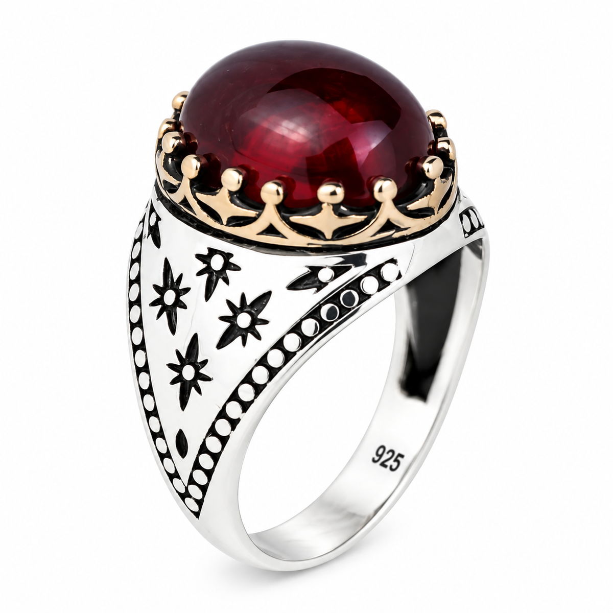 925 Silver Handmade Ruby Stone Ring, Engraved Vintage Ruby Ring, Oval Red Stone Ring, Ottoman Style Handmade Ring