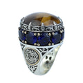 Silver Tiger Eye Large Turkish Handmade Ring Solomon Signet Ottoman Mens Ring