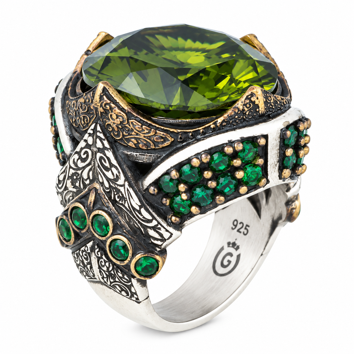 925 Sterling Silver Peridot Ring for Men – Vintage Ottoman Style